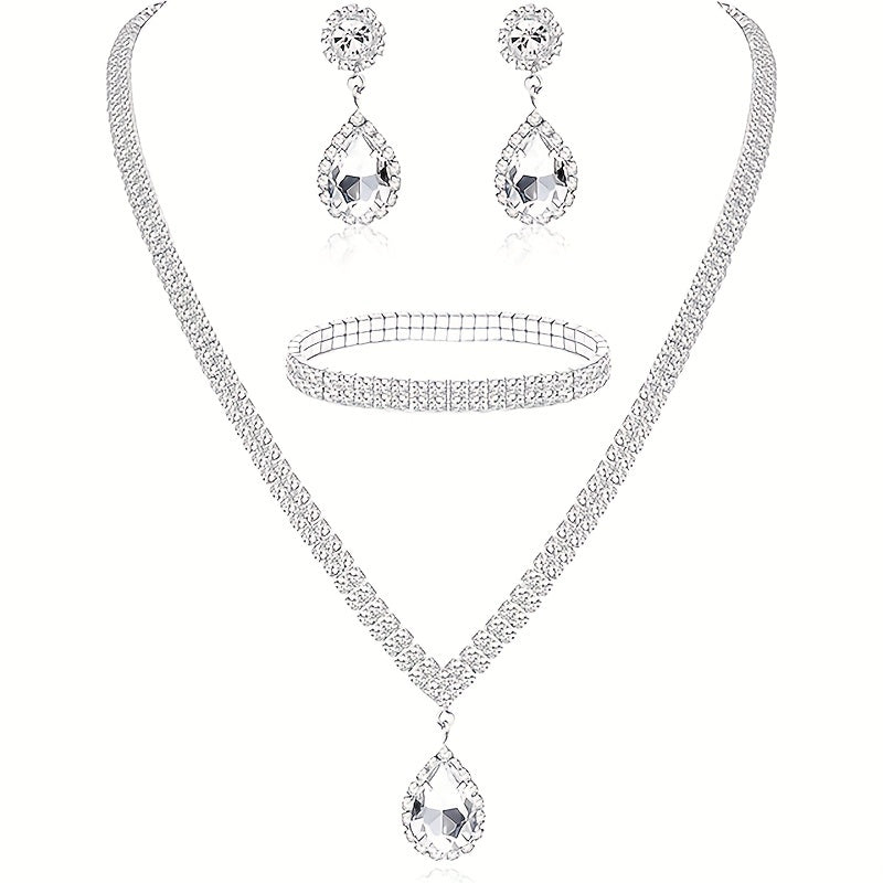 Luxury Crystal Necklace & Earrings Two-Piece Wedding Earrings and Necklace Set
