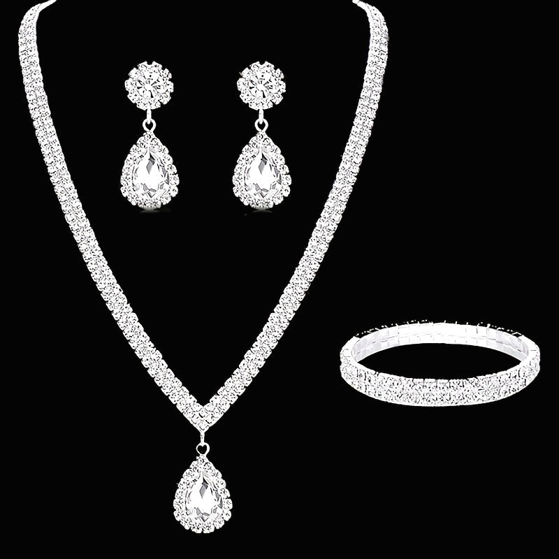 Luxury Crystal Necklace & Earrings Two-Piece Wedding Earrings and Necklace Set