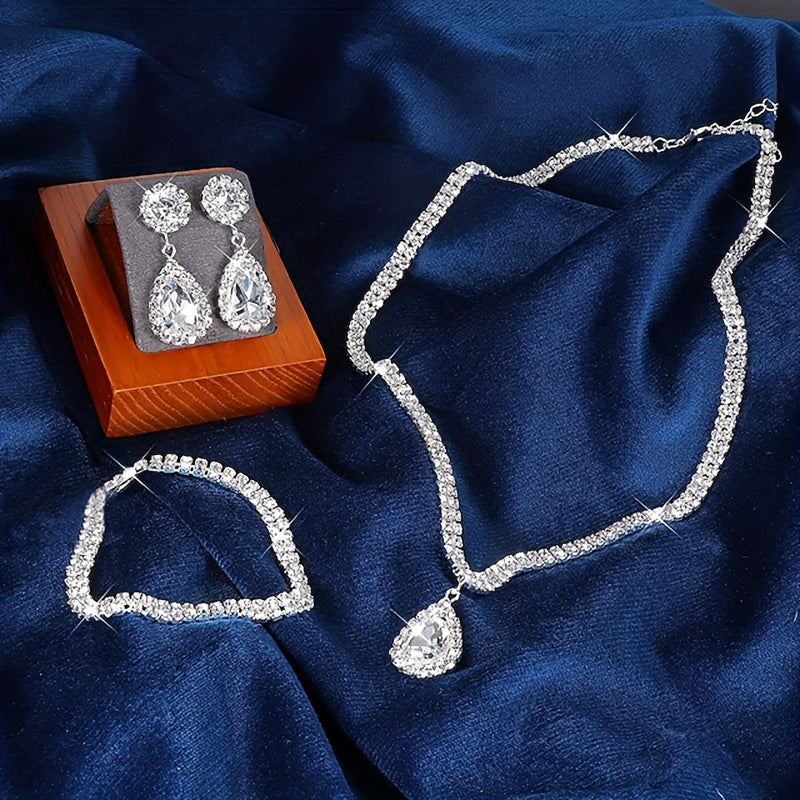 Luxury Crystal Necklace & Earrings Two-Piece Wedding Earrings and Necklace Set