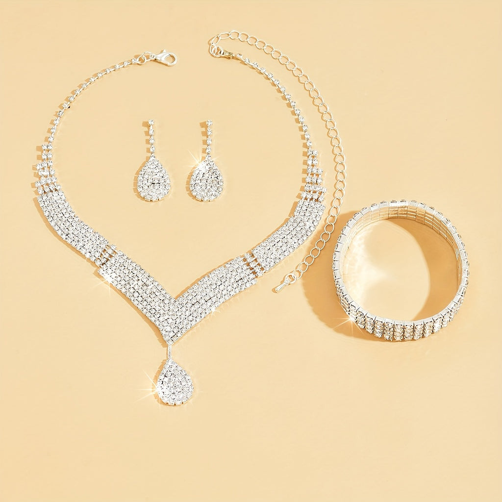 1 Necklace + 1 Pair of Earrings + 1 Bracelet Bridal Jewelry Set Banquet Accessories