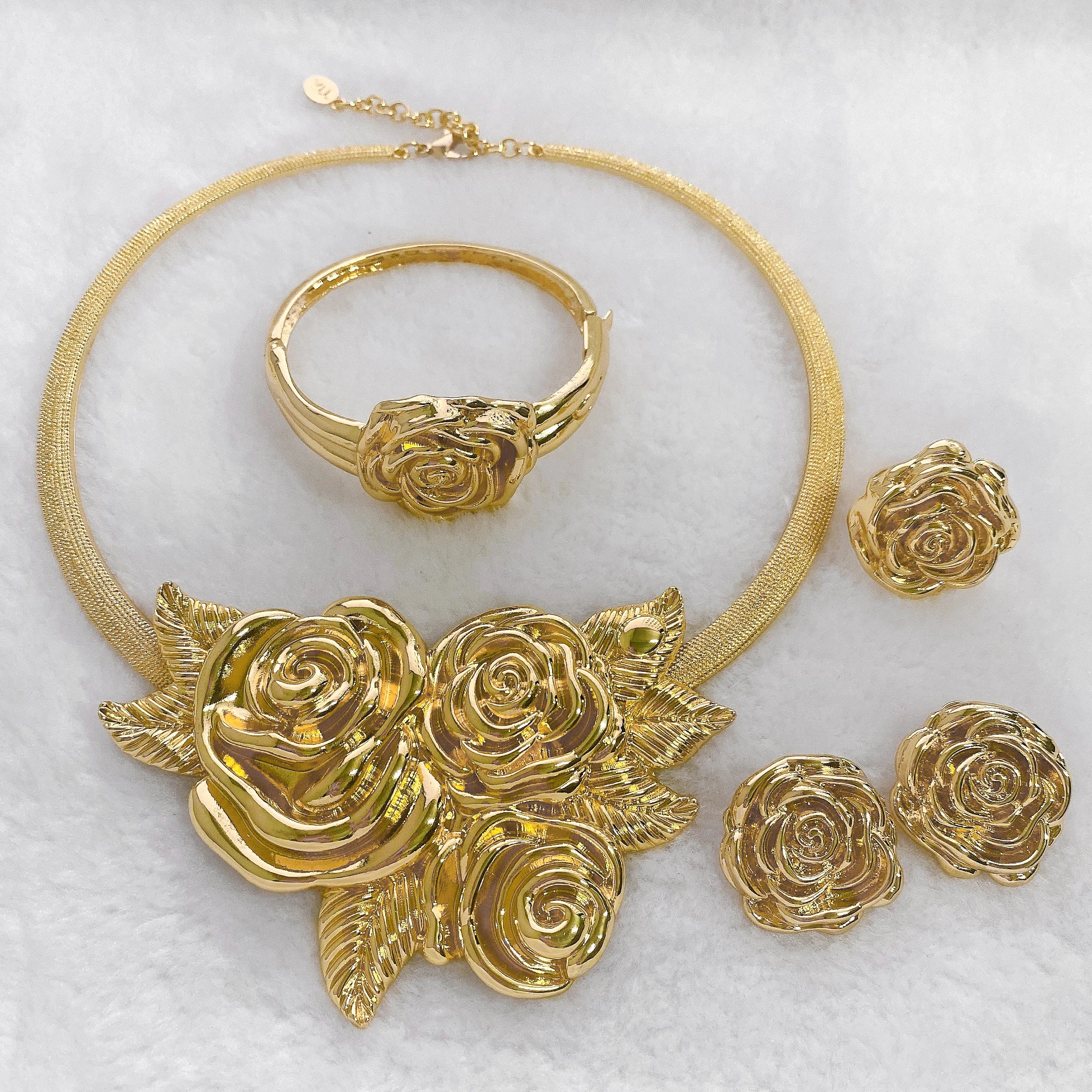 Luxury Gold Rose Bridal Jewelry Set