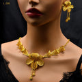Dubai Flower Necklace & Earrings Set – 24K Gold Color Luxury Bridal Jewelry for Women