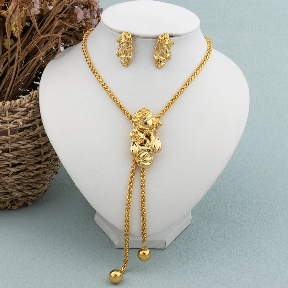 New Fashion Gold-Plated Jewelry Set – Necklace & Drop Earrings Set for Women