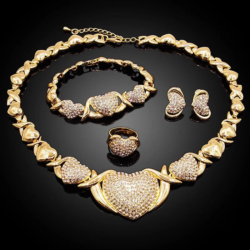 Luxury Diamond Heart Necklace & Bracelet Set – XO Love Design (18K Gold Plated)