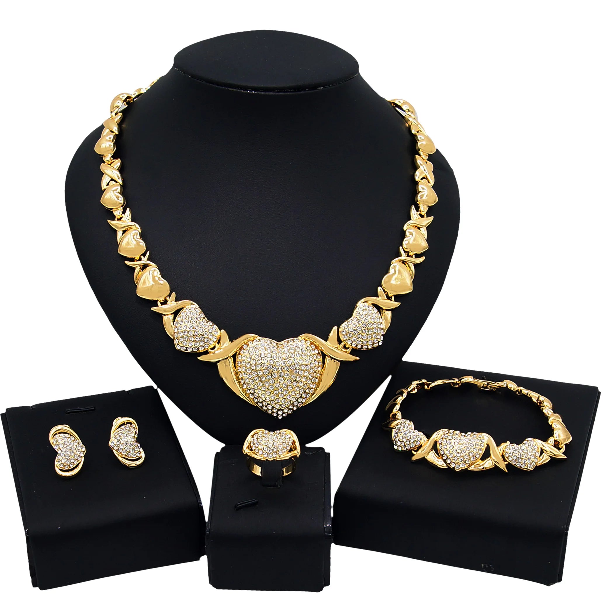 Luxury Diamond Heart Necklace & Bracelet Set – XO Love Design (18K Gold Plated)