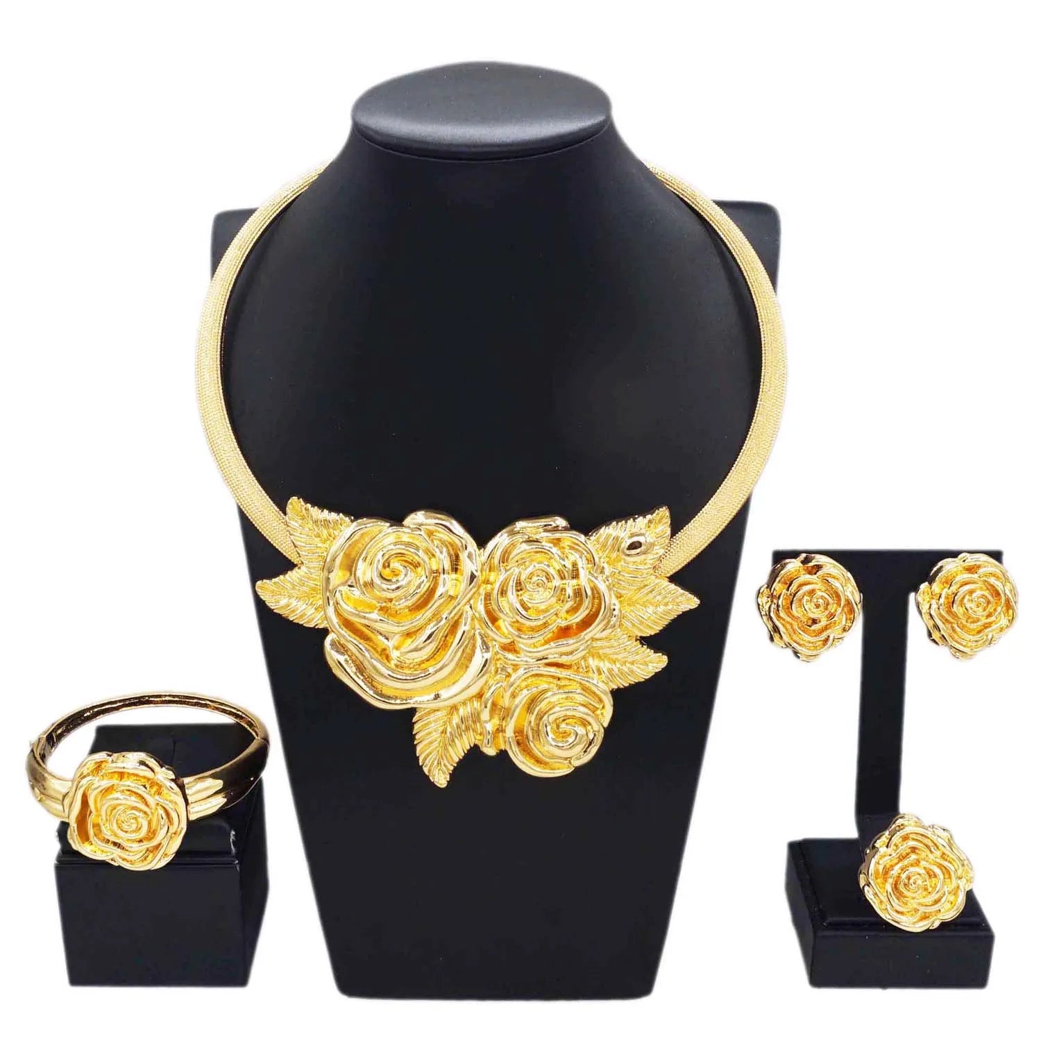 Luxury Gold Rose Bridal Jewelry Set