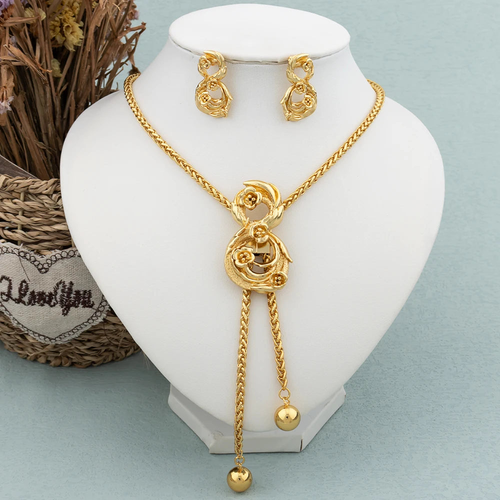 New Fashion Gold-Plated Jewelry Set – Necklace & Drop Earrings Set for Women