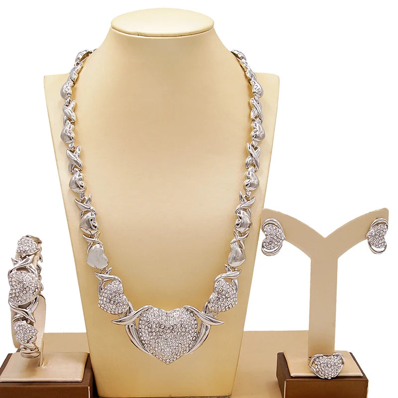 Luxury Diamond Heart Necklace & Bracelet Set – XO Love Design (18K Gold Plated)