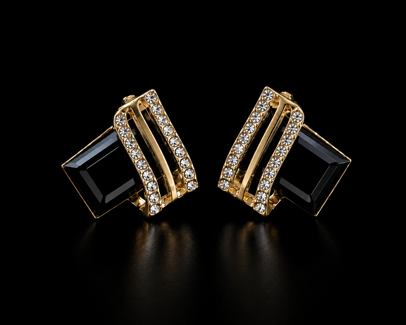 Luxury four Colors Red, Green, Black, Blue Geometric Crystal Drop Earrings for Women | Gold-Tone Statement Jewelry
