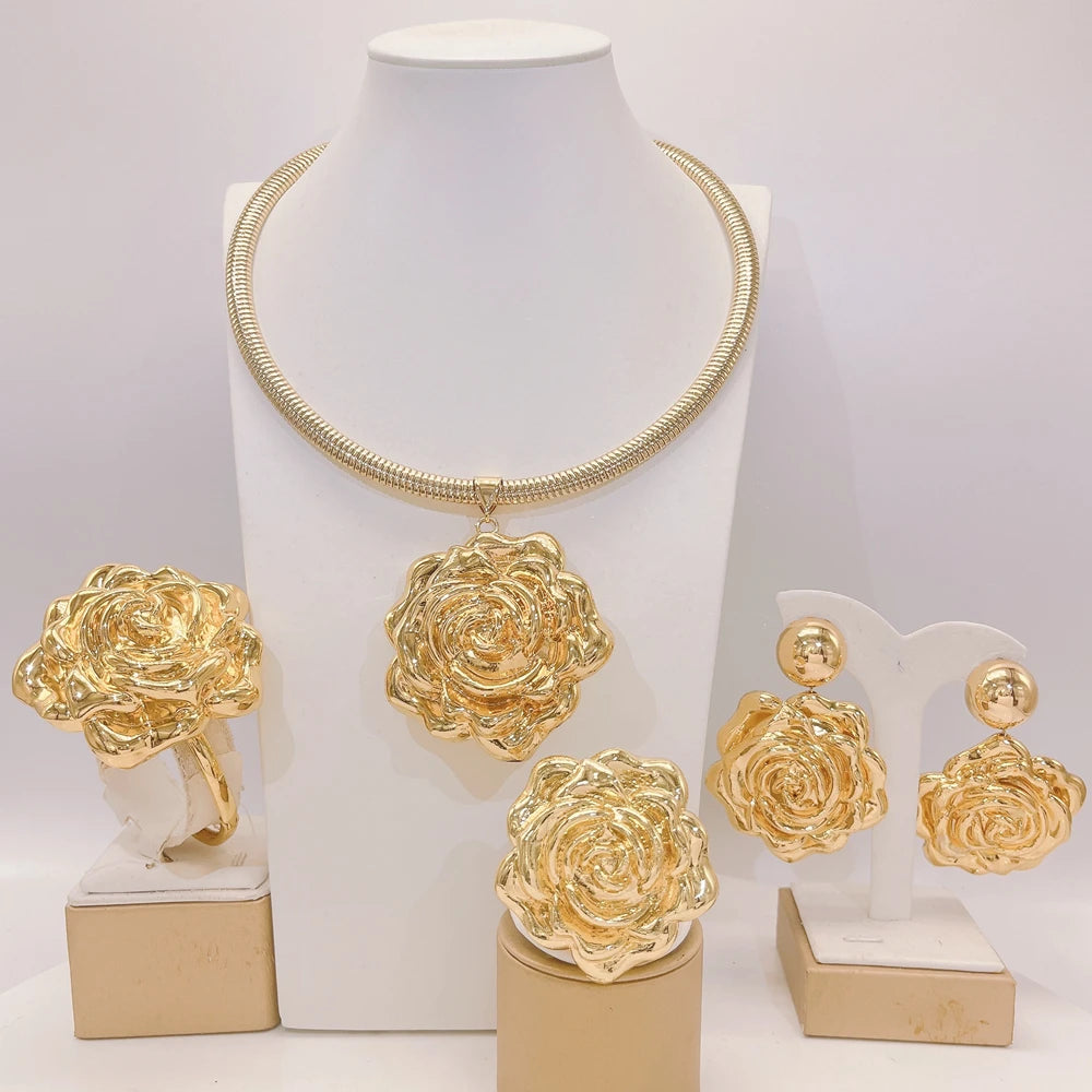Luxury Gold Statement Jewelry Set – Necklace, Earrings & Ring Designer