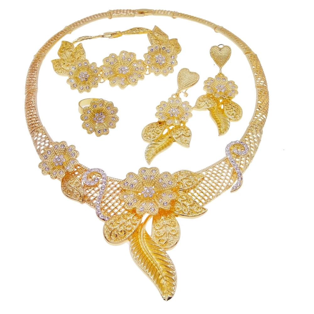 Luxury Gold Bridal Jewelry Set – Necklace & Earrings