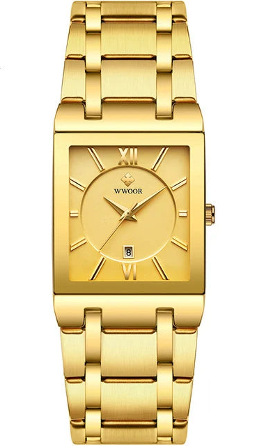 Black Gold Square Women’s Watch – Stainless Steel Waterproof Luxury Wristwatch