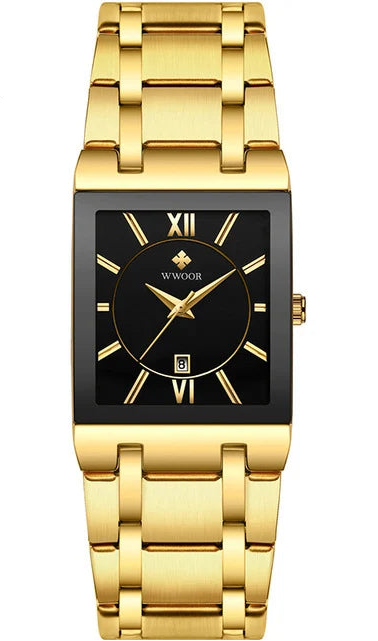 Black Gold Square Women’s Watch – Stainless Steel Waterproof Luxury Wristwatch