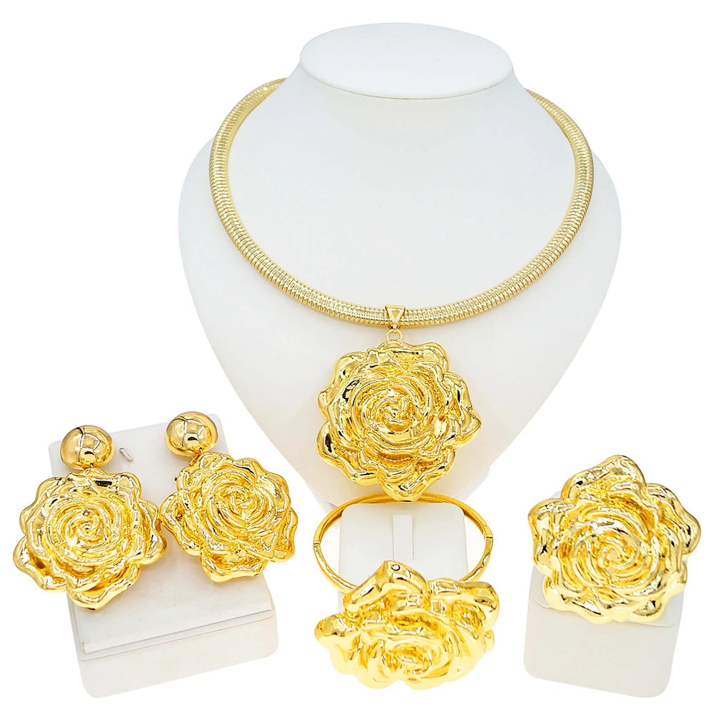 Luxury Gold Statement Jewelry Set – Necklace, Earrings & Ring Designer