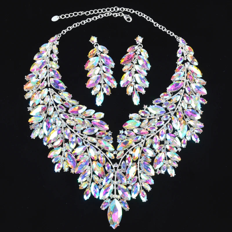 Luxury Dubai Style Wedding Jewelry Set – Rhinestone Crystal Bridal Necklace & Earrings