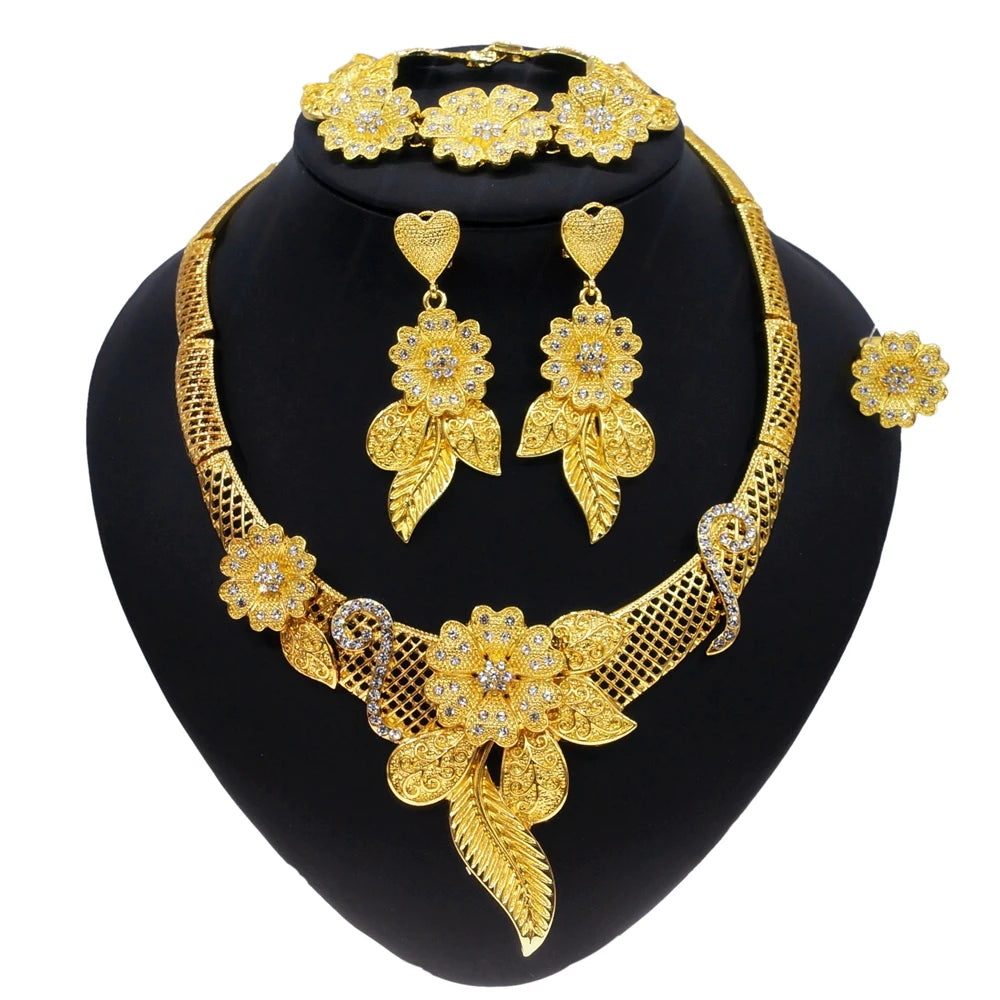 Luxury Gold Bridal Jewelry Set – Necklace & Earrings