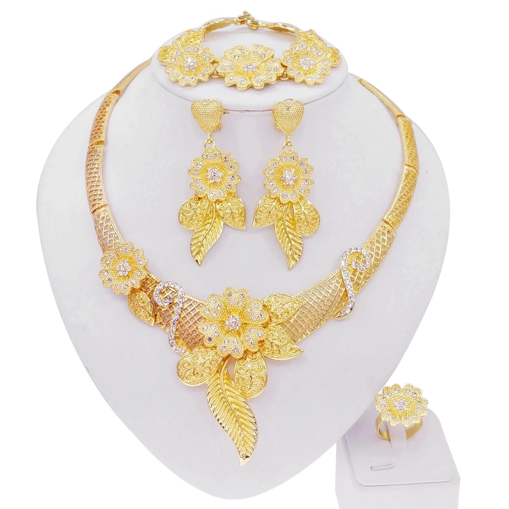 Luxury Gold Bridal Jewelry Set – Necklace & Earrings
