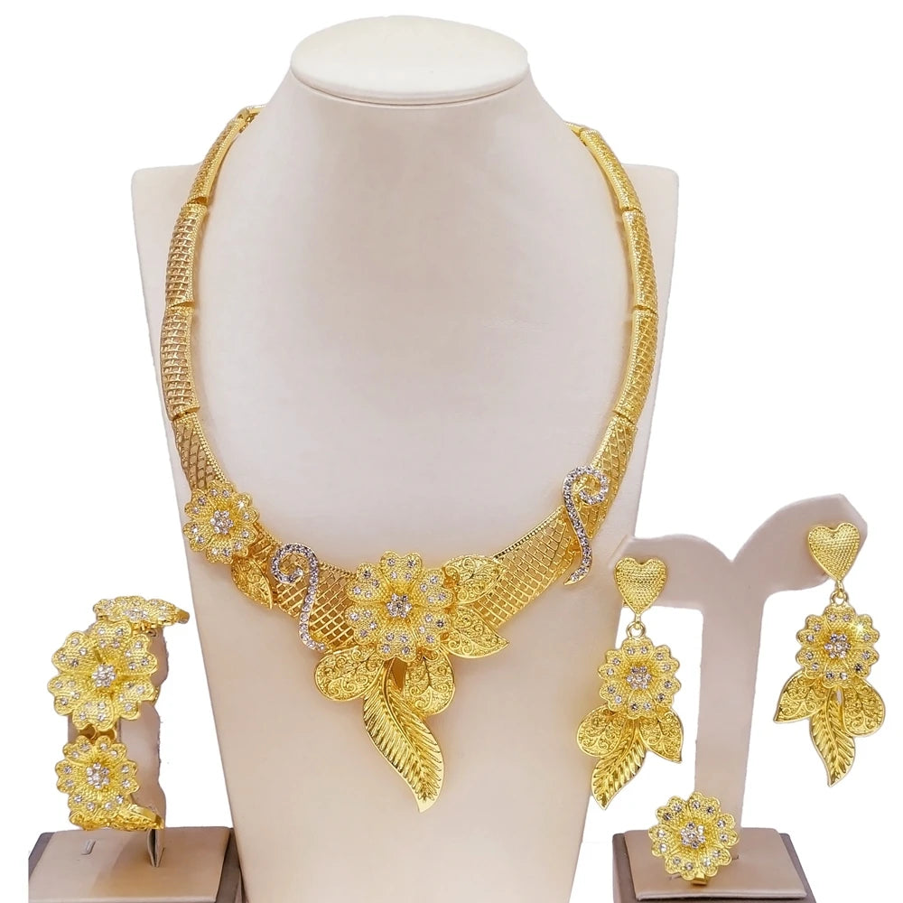 Luxury Gold Bridal Jewelry Set – Necklace & Earrings