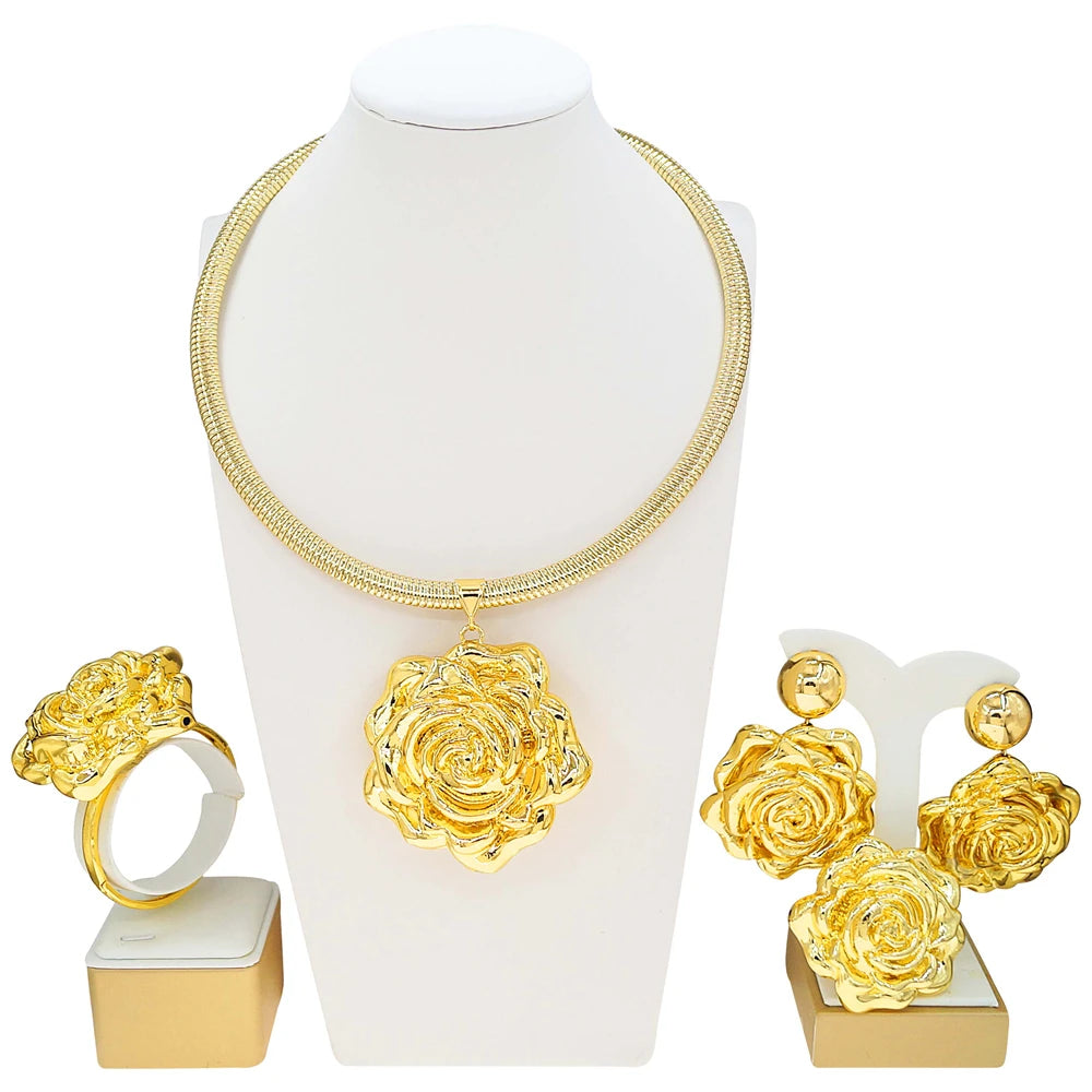Luxury Gold Statement Jewelry Set – Necklace, Earrings & Ring Designer