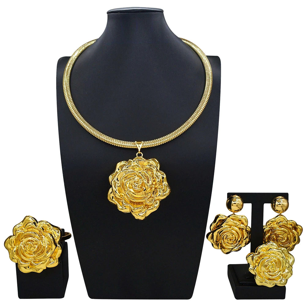 Luxury Gold Statement Jewelry Set – Necklace, Earrings & Ring Designer