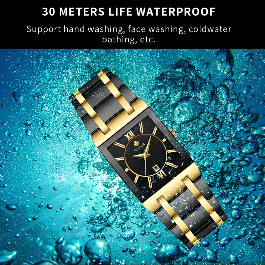 Black Gold Square Women’s Watch – Stainless Steel Waterproof Luxury Wristwatch