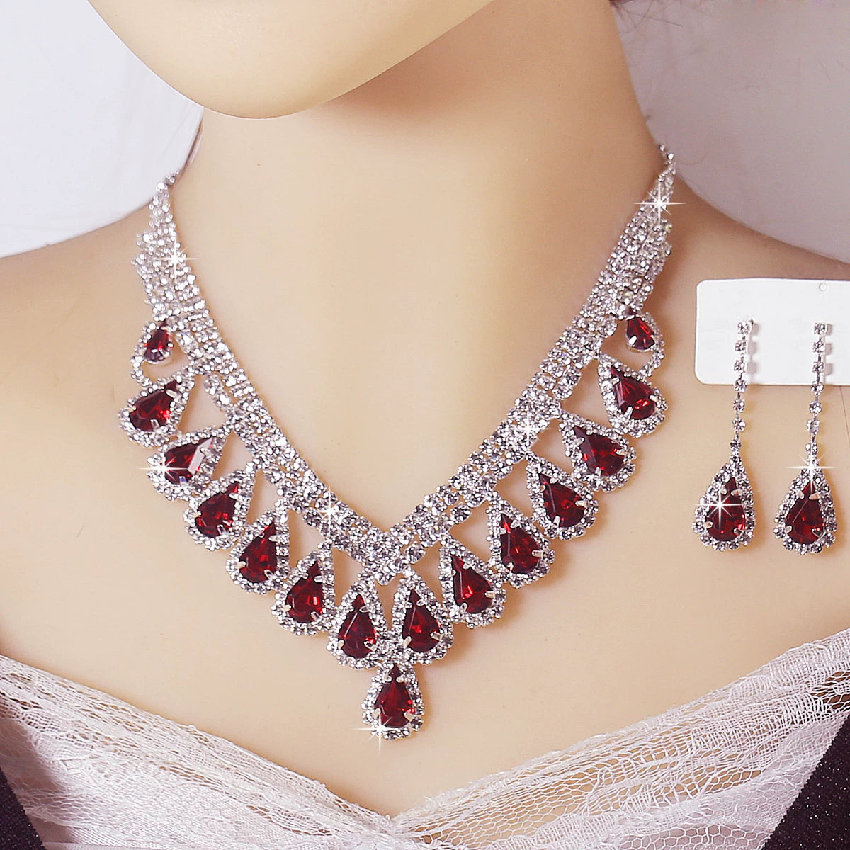 Luxury Blue Rhinestone Drop Necklace & Earrings Set – Bridal, Evening & Special Occasion Jewelry