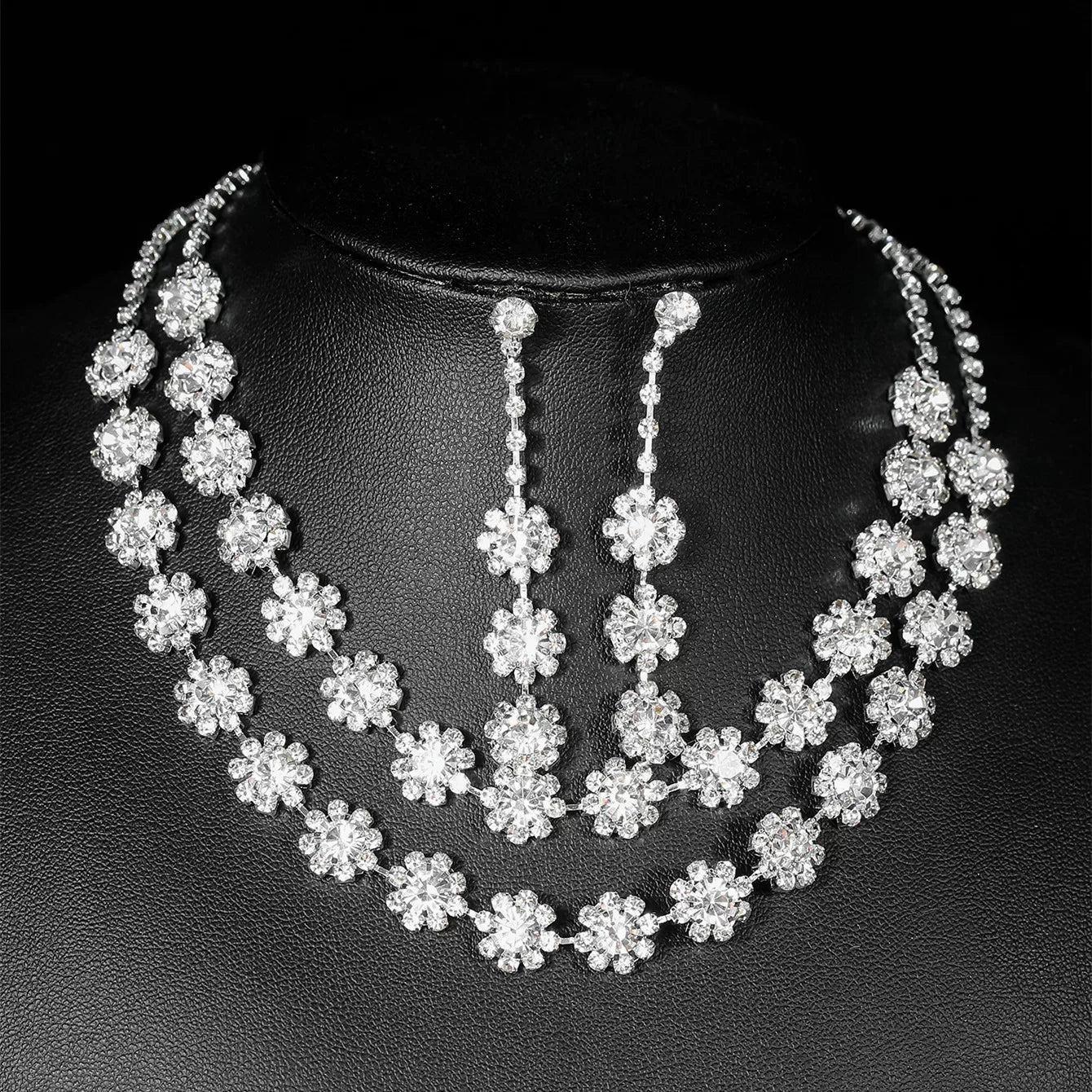 Luxury Rhinestone Necklace & Earrings Set – 2 Pieces Sparkling Jewelry Set for Women