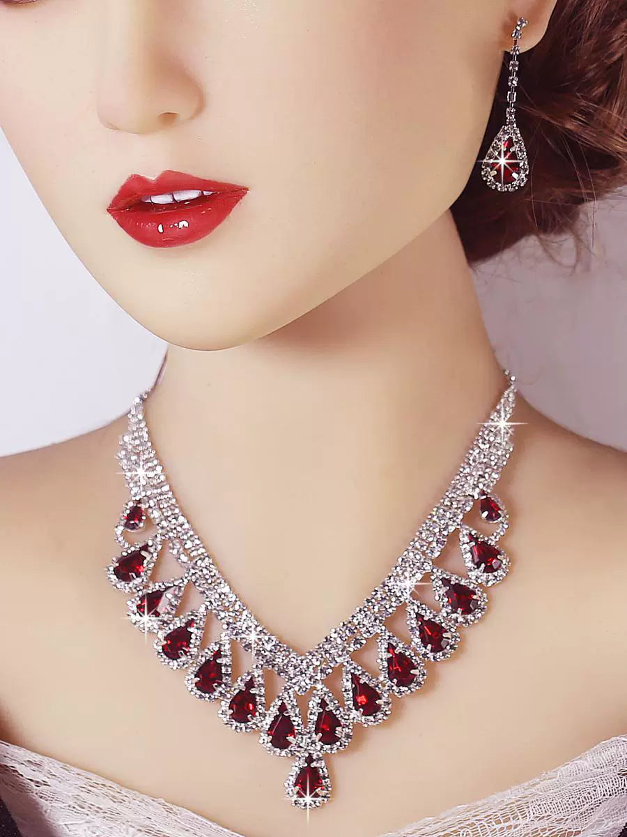 Luxury Blue Rhinestone Drop Necklace & Earrings Set – Bridal, Evening & Special Occasion Jewelry
