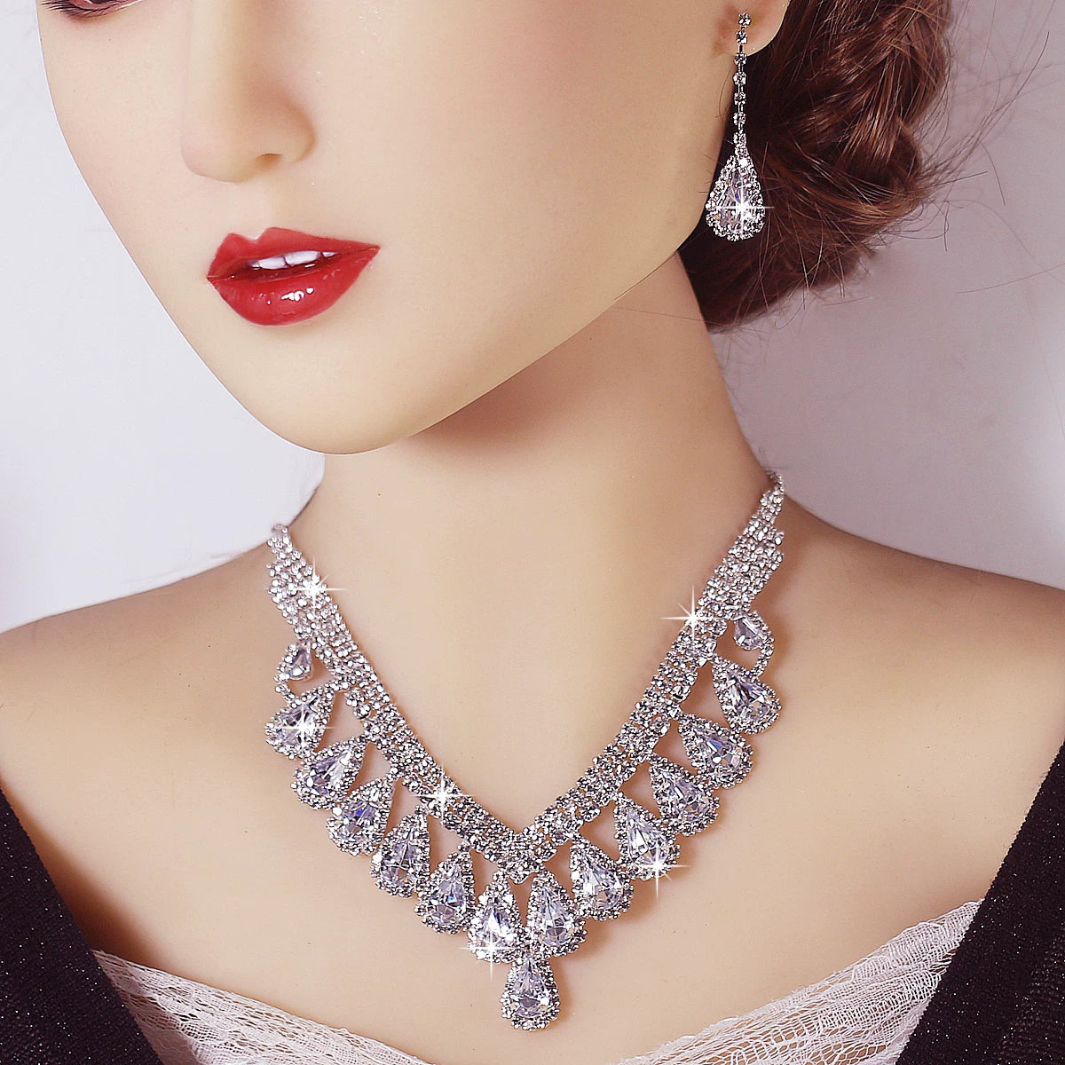 Luxury Blue Rhinestone Drop Necklace & Earrings Set – Bridal, Evening & Special Occasion Jewelry