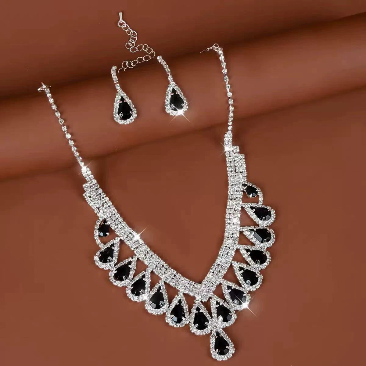 Luxury Blue Rhinestone Drop Necklace & Earrings Set – Bridal, Evening & Special Occasion Jewelry