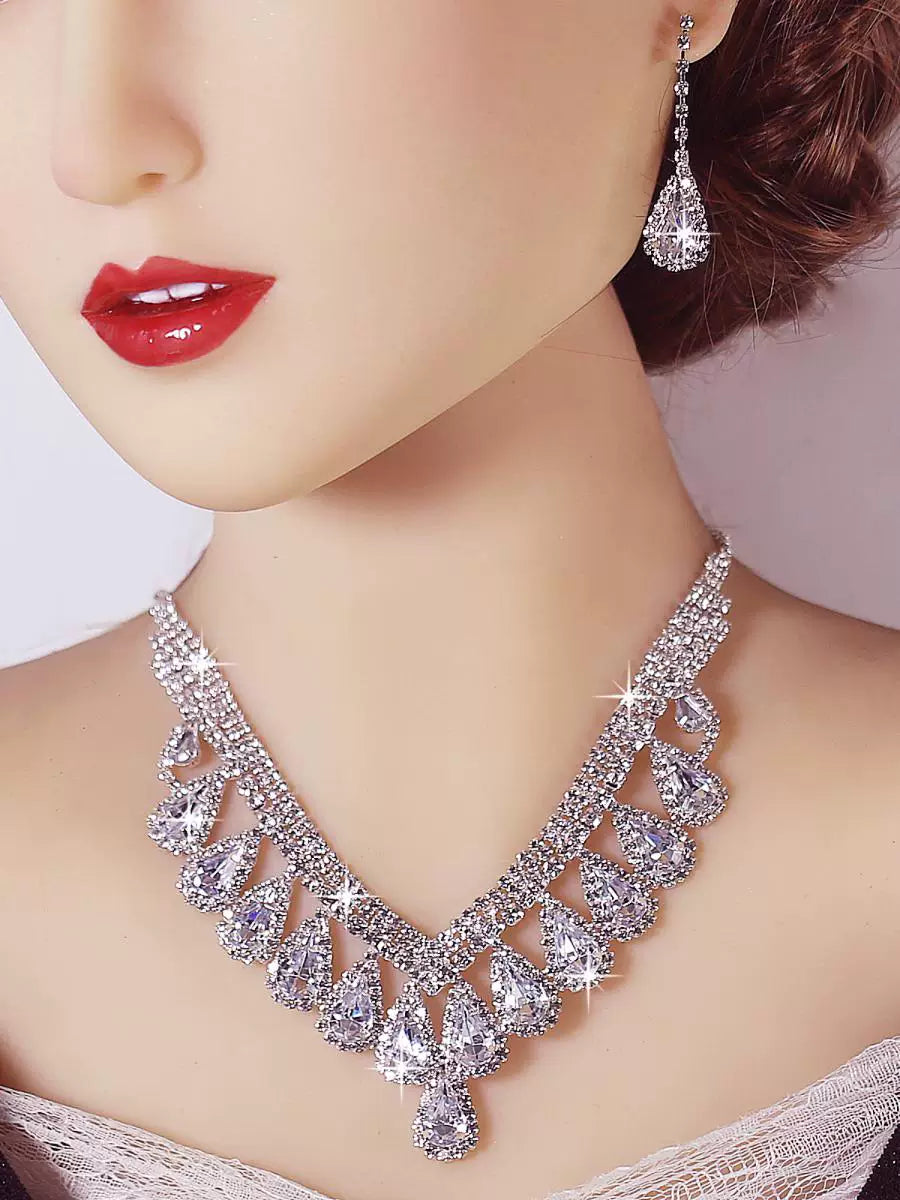 Luxury Blue Rhinestone Drop Necklace & Earrings Set – Bridal, Evening & Special Occasion Jewelry