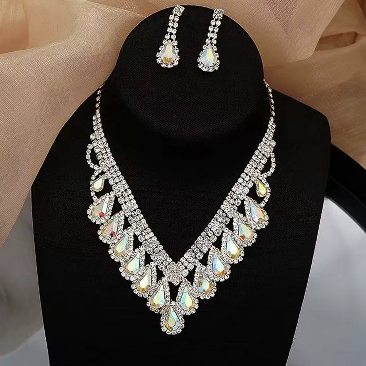Luxury Blue Rhinestone Drop Necklace & Earrings Set – Bridal, Evening & Special Occasion Jewelry