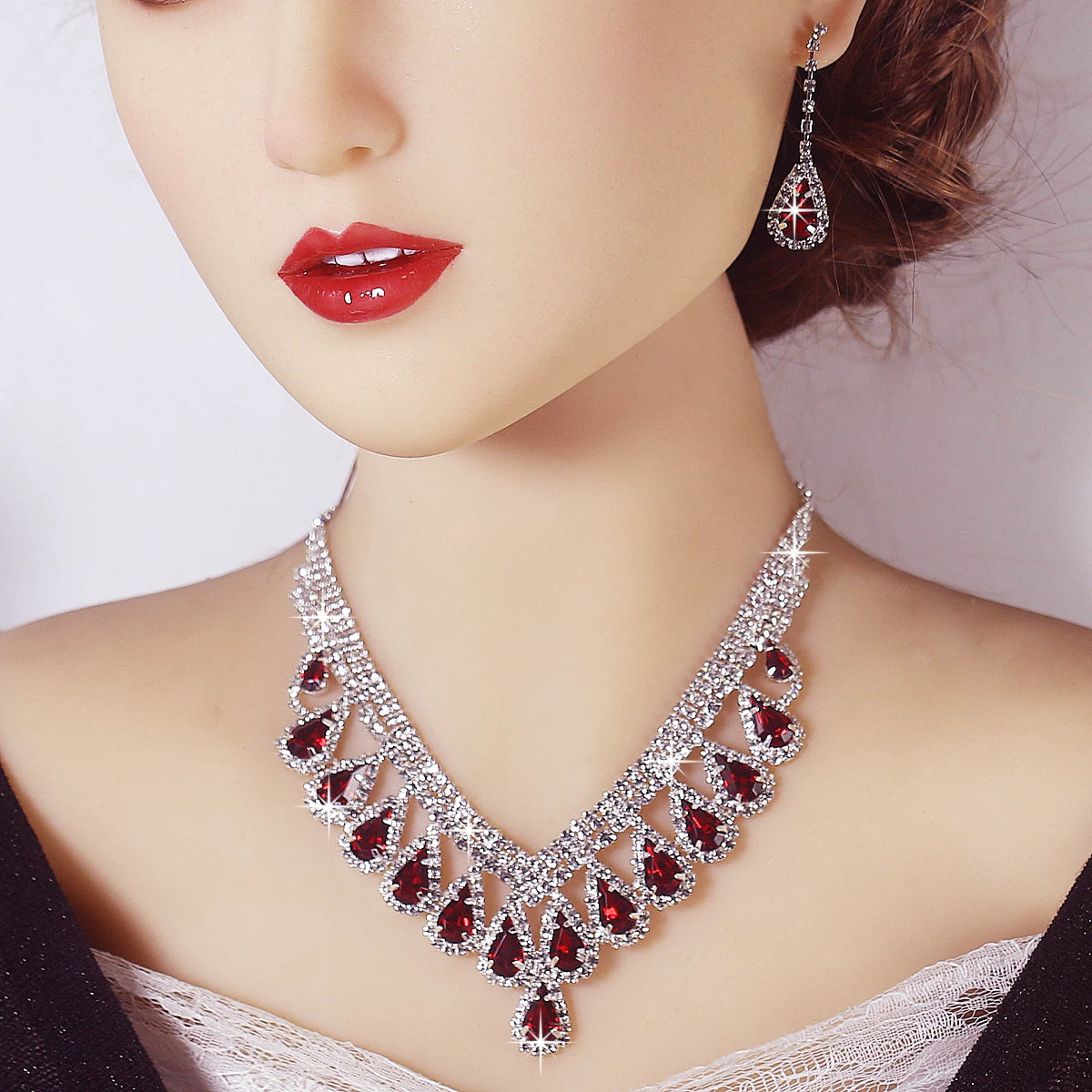 Luxury Blue Rhinestone Drop Necklace & Earrings Set – Bridal, Evening & Special Occasion Jewelry