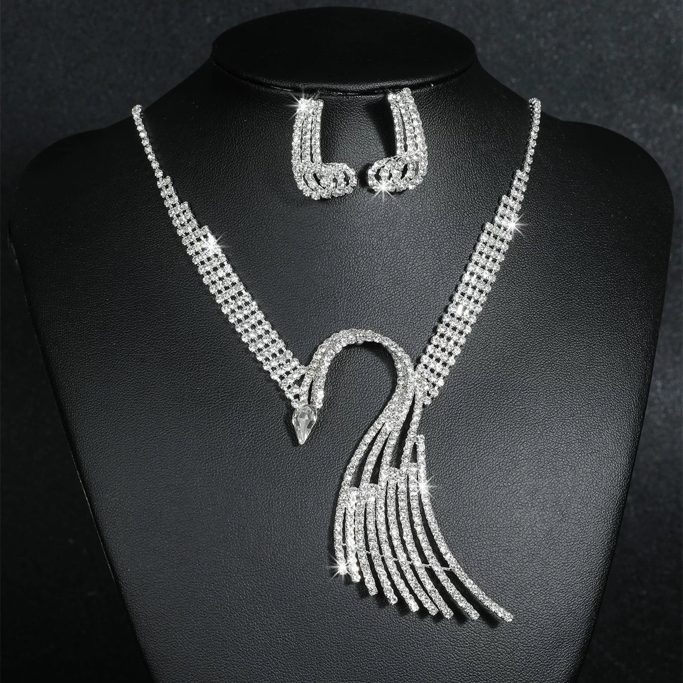 Luxury Rhinestone Necklace & Earrings Set – 2 Pieces Sparkling Jewelry Set for Women