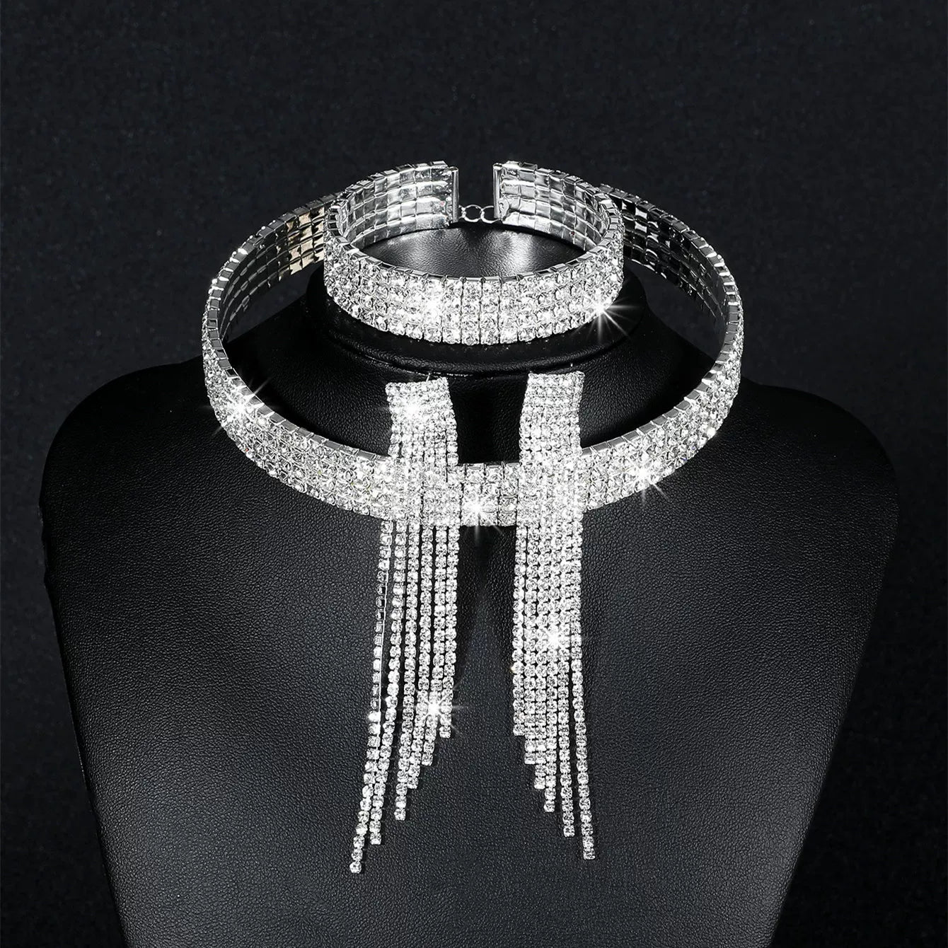Luxury Rhinestone Necklace & Earrings Set – 2 Pieces Sparkling Jewelry Set for Women