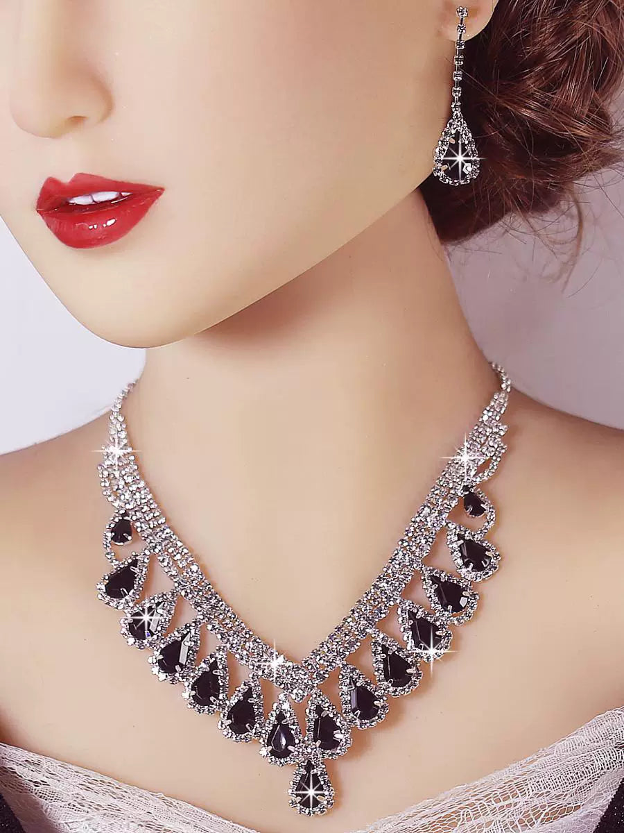 Luxury Blue Rhinestone Drop Necklace & Earrings Set – Bridal, Evening & Special Occasion Jewelry