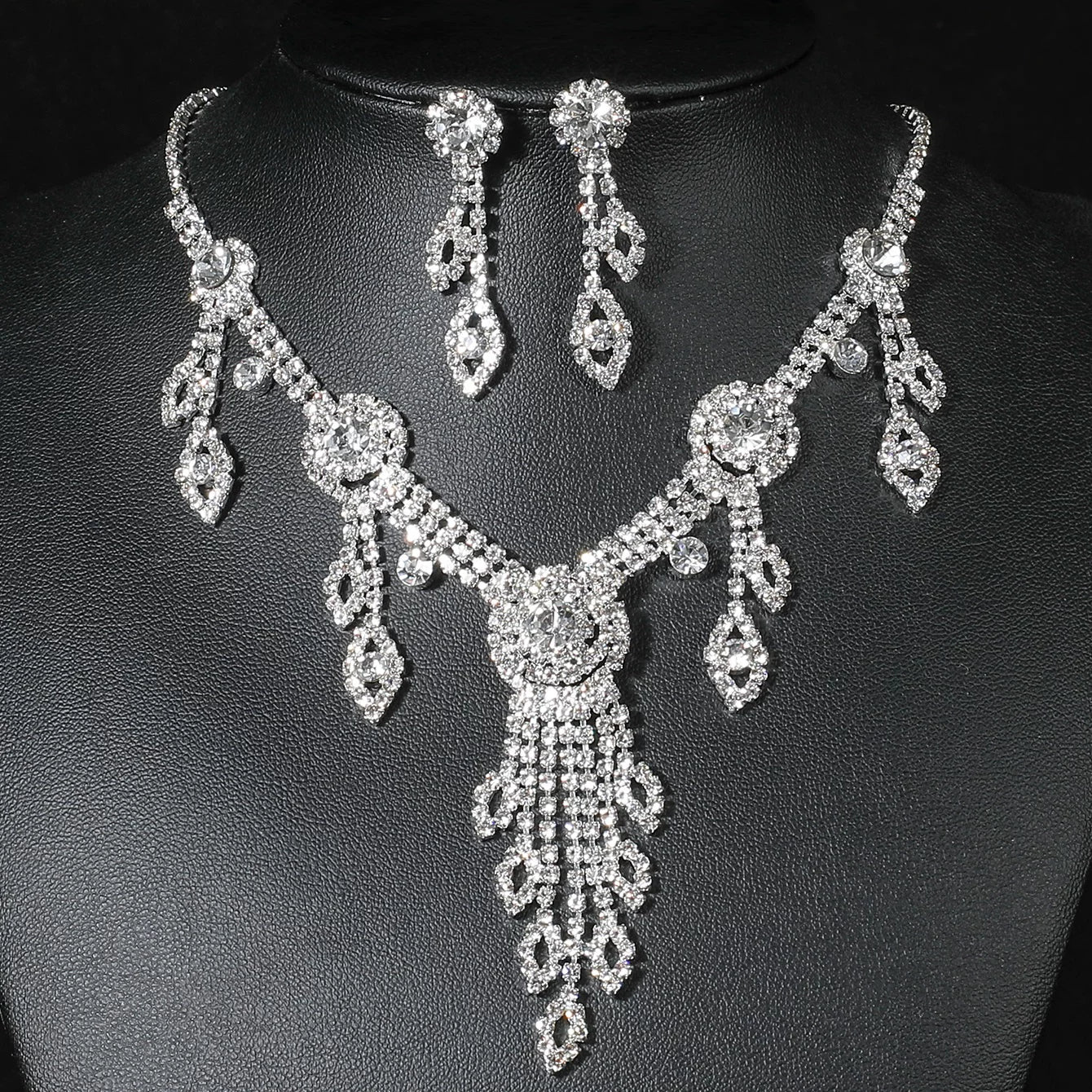 Luxury Rhinestone Necklace & Earrings Set – 2 Pieces Sparkling Jewelry Set for Women