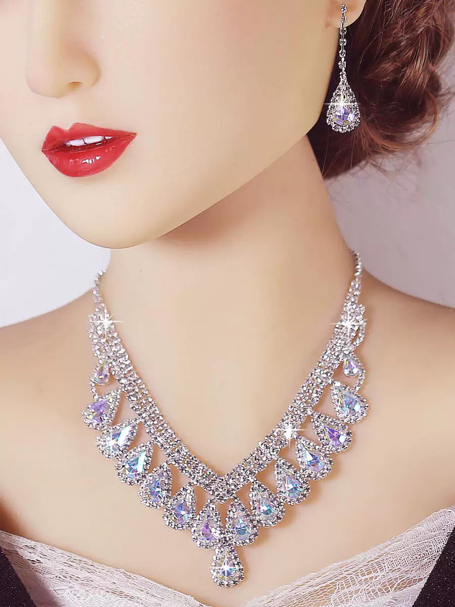 Luxury Blue Rhinestone Drop Necklace & Earrings Set – Bridal, Evening & Special Occasion Jewelry