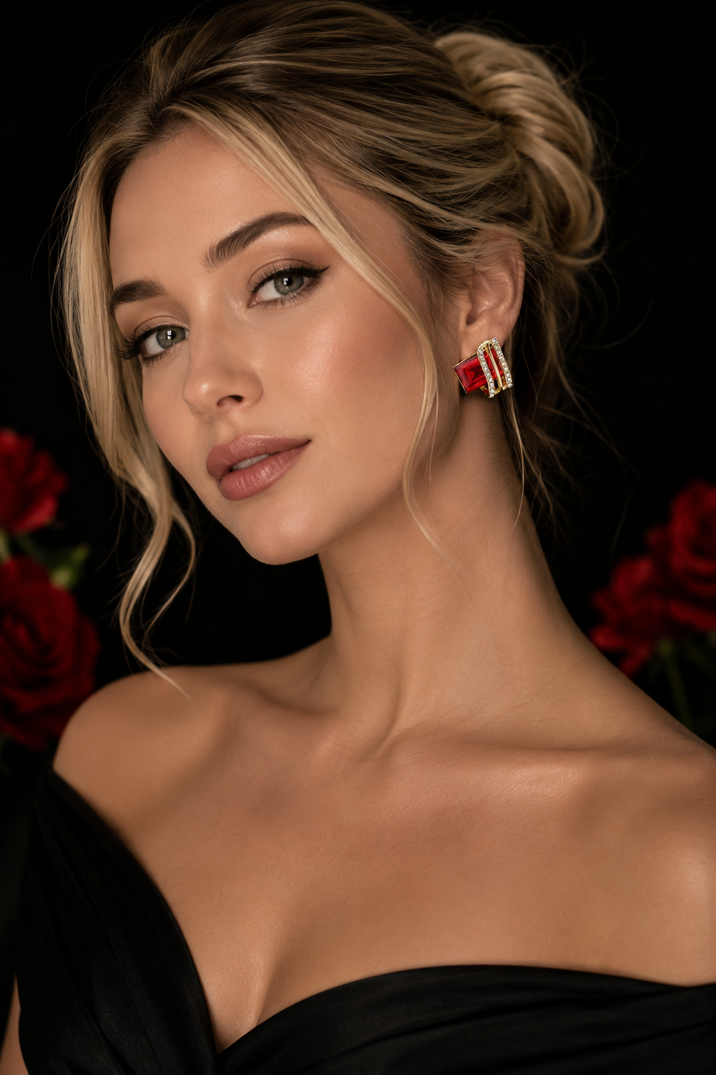 Luxury four Colors Red, Green, Black, Blue Geometric Crystal Drop Earrings for Women | Gold-Tone Statement Jewelry