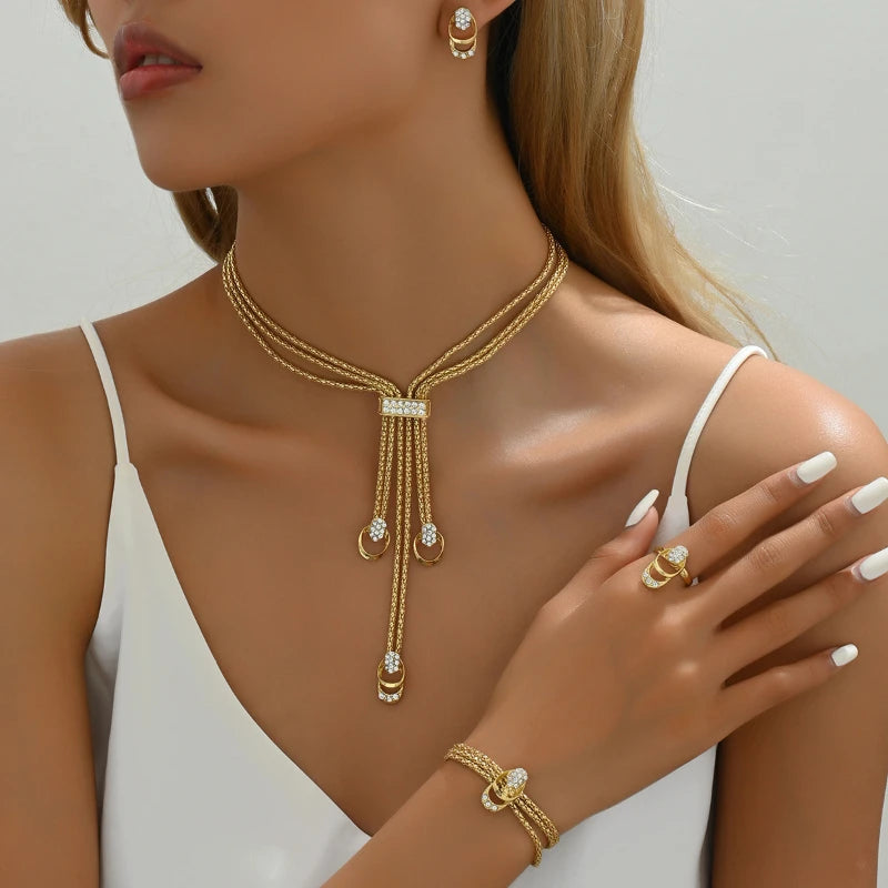 Luxury 3-Piece Crystal Jewelry Set for Women – Necklace, Earrings & Bracelet | Wedding & Evening Jewelry