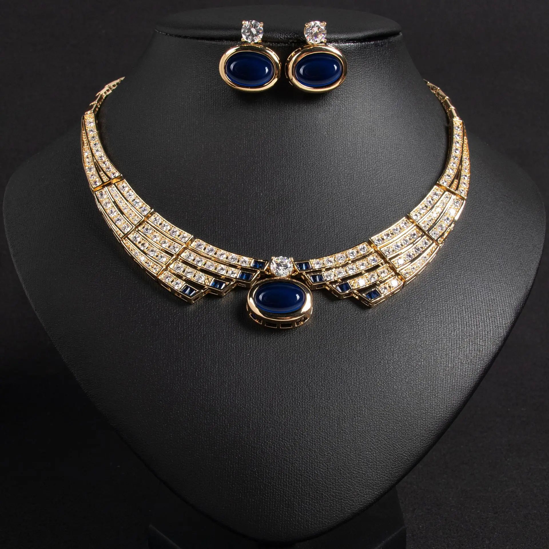 Luxury Bridal Crystal Jewelry Set – Necklace & Earrings – Gold Plated – 4 Colors