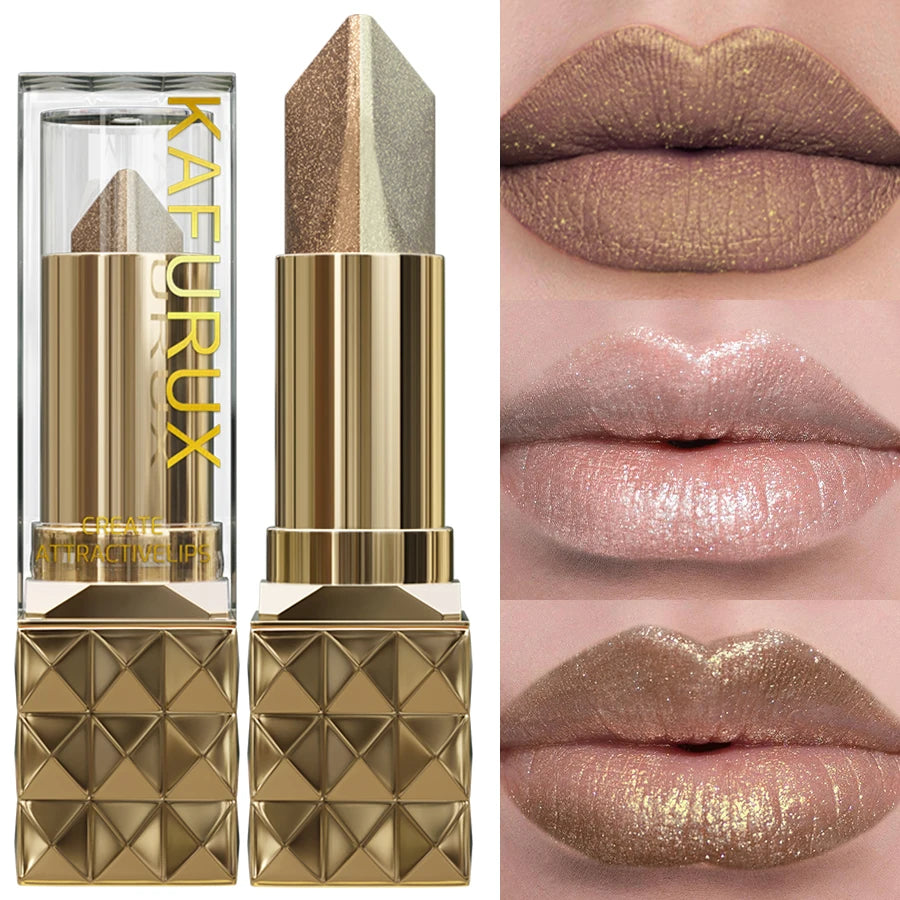 Two-Tone Glitter Metallic Lipstick – Pearl Shine, Long-Lasting & Moisturizing