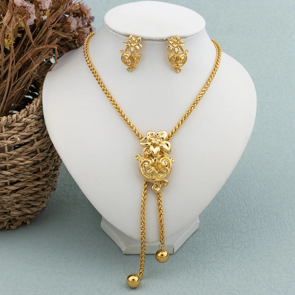 New Fashion Gold-Plated Jewelry Set – Necklace & Drop Earrings Set for Women