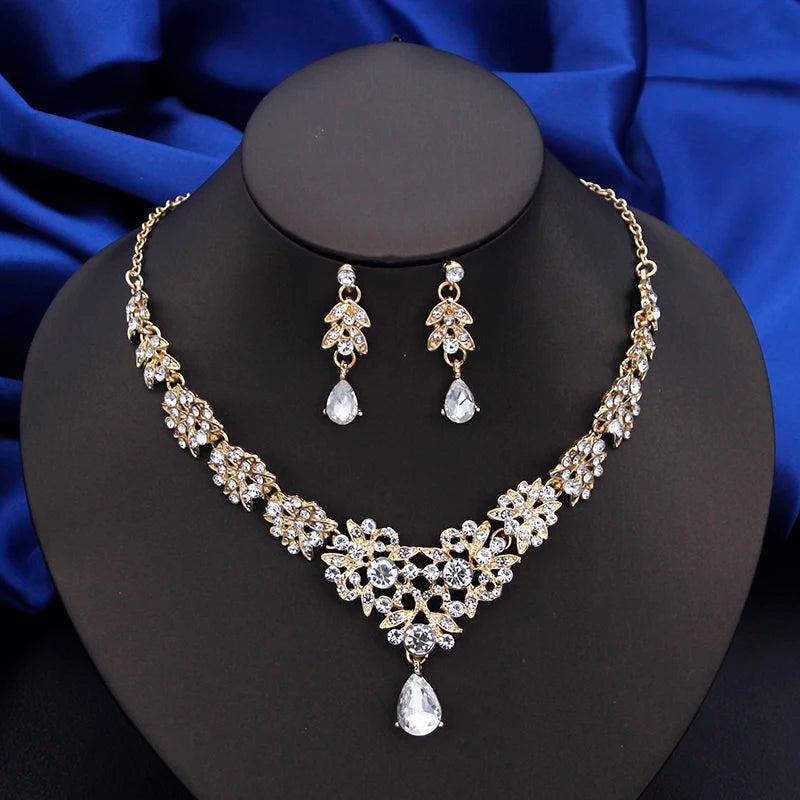 Elegant Red Bridal Necklace & Earrings Set