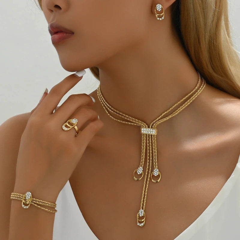 Luxury 3-Piece Crystal Jewelry Set for Women – Necklace, Earrings & Bracelet | Wedding & Evening Jewelry