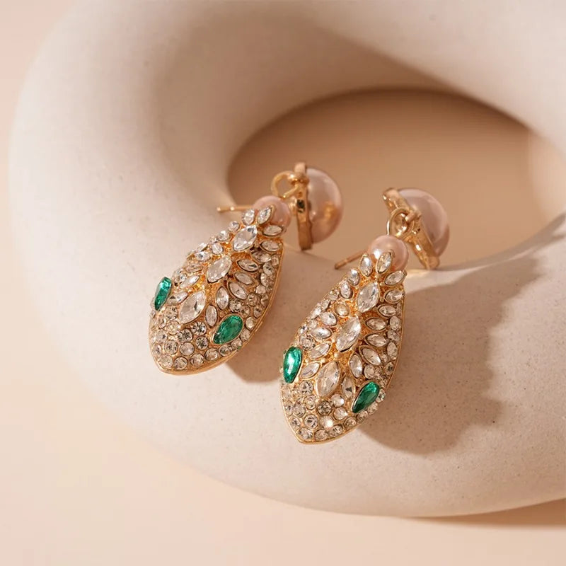 Luxury Rhinestone & Imitation Pearl Jewelry Set – Snake Chain Necklace & Drop Earrings for Women