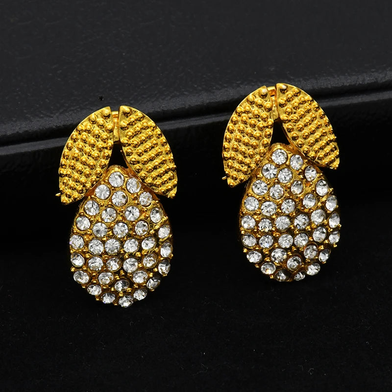 Bridal Jewelry Sets For Women 24k Gold Color Ethiopian Luxury Dubai Necklace And Earrings Set Wedding