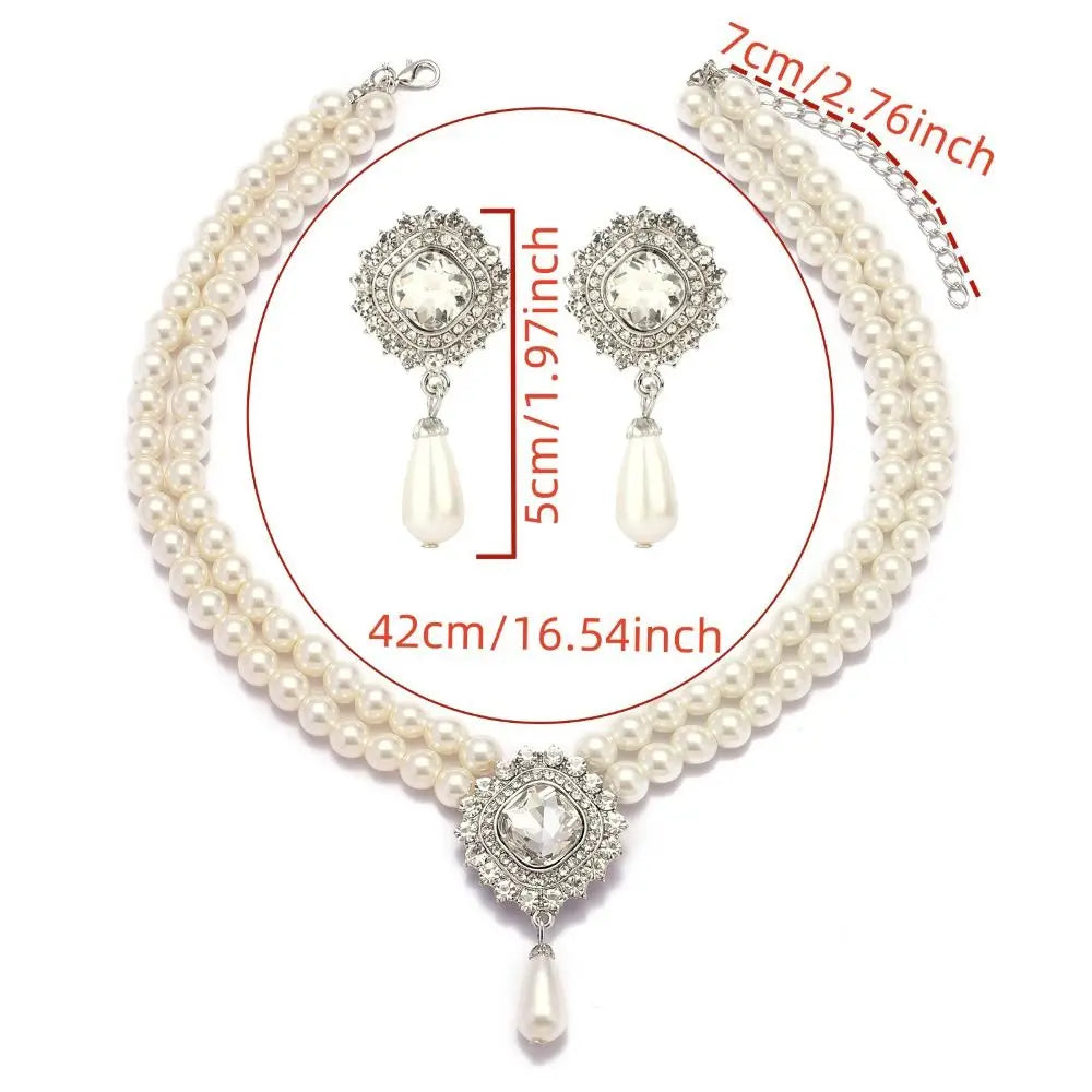 Elegant Pearl Jewelry Set – Classic Layered Necklace & Drop Earrings