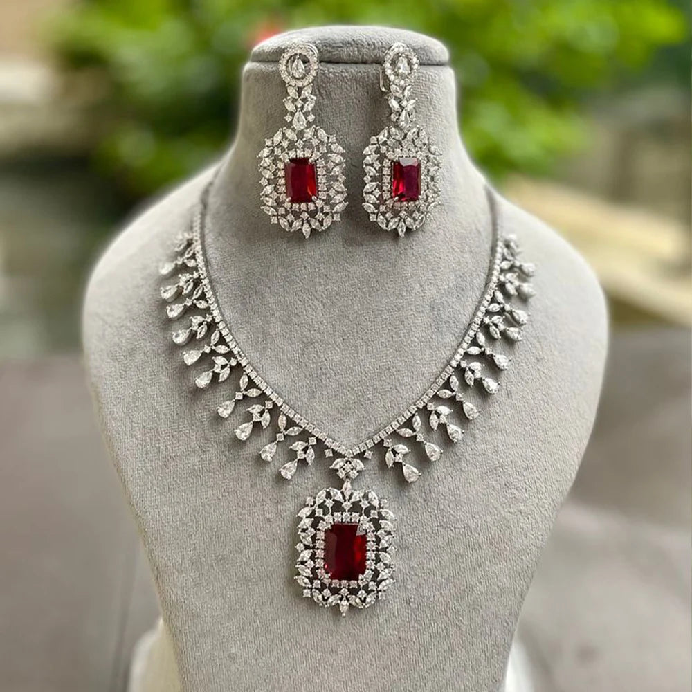 Boho Zircon Jewelry Set – Bridal Necklace & Earrings Wedding Set