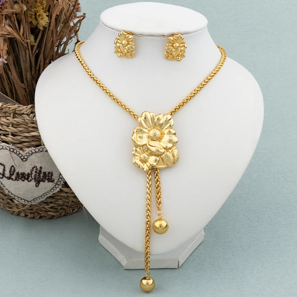 New Fashion Gold-Plated Jewelry Set – Necklace & Drop Earrings Set for Women